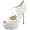 Elegante Spitze High Heel wasserdichte Plattform Damenschuhe Satinbänder Bankett Hochzeitsschuhe Mode Schuhe