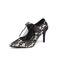 Schwarze Spitze Hochzeitsschuhe Bogen-Knoten High Heels spitzen Zehen Riemchen Party Schuhe