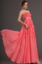 Rosendekor Natürliche Taille Bodenlang Chiffon Wassermelone Abendkleid - Seite 3