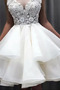Brautkleid Organza Glamouröse Tiefer V-Ausschnitt Knielang Juwel - Seite 4