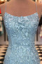 Abendkleid Natürliche Taille Spaghettiträger Sweep Zug Spitzen-Overlay - Seite 3