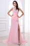 Pailletten Mieder Natürliche Taille Perlen Pink Chiffon Ballkleid - Seite 1