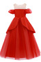 Winter Bodenlang Natürliche Taille Kurze Ärmel Organza Blumenmädchenkleid - Seite 5