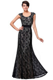 Schaufel Natürliche Taille Bodenlang Spitze Gekappte Ärmel Abendkleid