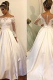 Brautkleid Kirche Formell Satin Durchsichtige Ärmel Lange Natürliche Taille