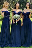 Brautjungfernkleid Chiffon Applike Natürliche Taille A-Linie Frühling