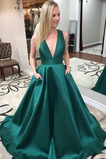 Abendkleid Satin Mitte Rücken V-Ausschnitt Jahr 2021 Formell Natürliche Taille