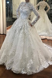 Brautkleid A-Linie Applike Natürliche Taille Lange Hoher Kragen