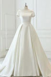 Elegant Satin Umgedrehtes Dreieck Bateau Winter Kirche Brautkleid