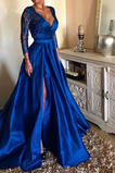 Abendkleid Jahr 2019 Sweep Zug Elegant Lange Ärmel Split vorne