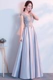 Kurze Ärmel Natürliche Taille Satin Applike Formell Ballkleid