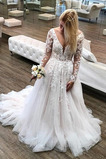 Durchsichtige Ärmel A-Linie Natürliche Taille Elegant Jahr 2019 Brautkleid