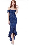 Sternenhimmel Sexy Schulterfrei Asymmetrisch Natürliche Taille Pailletten-Kleid