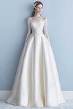 Natürliche Taille A-Linie Durchsichtige Ärmel Spitzen-Overlay Lange Brautkleid