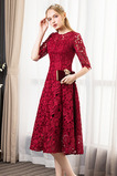 Abendkleid A-Linie Applike 3/4 Länge Ärmel Elegant Wadenlang Juwel