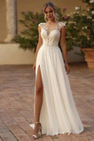 Brautkleid Strand Elegant Tiefer V-Ausschnitt Bodenlang Sommer