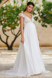 Brautkleid Chiffon Elegant Tiefer V-Ausschnitt Strand Durchsichtige Ärmel