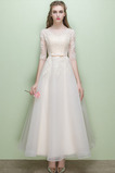 Natürliche Taille Spitzen-Overlay Sanduhrförmig Bateau Herbst Brautkleid