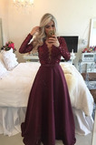 Abendkleid A-Linie Pailletten Satin Lange Ärmel Sexy Natürliche Taille