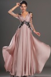 Perlen Pink Durchsichtige Ärmel Elegant Falte Mieder Spitze Abendkleid