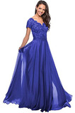Abendkleid Chiffon Kurze Ärmel Schick Umgedrehtes Dreieck V-Ausschnitt
