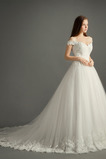 Lange Kurze Ärmel Luxus Bördeln Tüll Reißverschluss Brautkleid