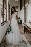 Brautkleid V-Ausschnitt Elegant Natürliche Taille Mittelgröße