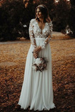 Brautkleid Lange Ärmel Luxus Knöchellang Blume Durchsichtige Reißverschluss