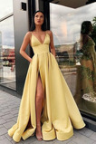 Abendkleid Frühling Bodenlang Schlicht Satin Tiefer V-Ausschnitt