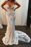 Brautkleid Strand Spitze Reißverschluss Sweep Zug Spaghettiträger