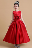Ärmellos Reißverschluss Luxus Rosendekor Juwel Satin Blumenmädchenkleid