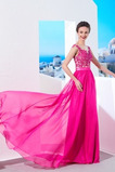 Schick Natürliche Taille Applike Chiffon Ärmellos Sommer Abendkleid