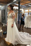 Brautkleid A-Linie Elegant Natürliche Taille V-Ausschnitt Durchsichtige Ärmel