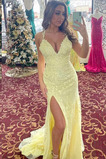 Abendkleid Meerjungfrau Tüll Sexy Applike Oberschenkel-Hoch Geschlitzt