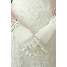 Elfenbein Spitze Kurze Satin Geeignete Volle finger Hochzeit Handschuhe