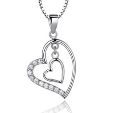 Heart-shaped Frauen kurze Intarsien Diamant Halskette & Anhänger Silber