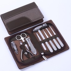 Reißverschluss-Tasche 9 Stücke Festival Top Edelstahl PU Leder Case Nail Clippers