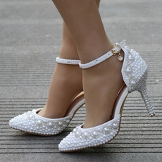 Sandalen mit hohen Absätzen Perlen Strass Sandalen weiße Hochzeitsschuhe