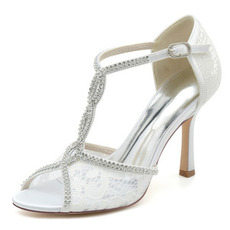 Absatzrhinestone-Frauenschuh-Art- und Weisesatin-Bankettschuh-Stilett-Sandelholze