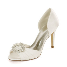 Satin Strass Fisch Mund Schuhe Braut Hochzeit High Heels