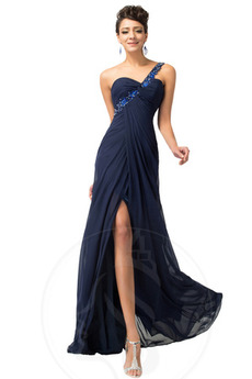 Ein Schulter Elegant Bördeln Natürliche Taille Ärmellos Abendkleid