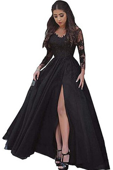 Abendkleid Winter Rückenfrei Natürliche Taille Spitze A-Linie