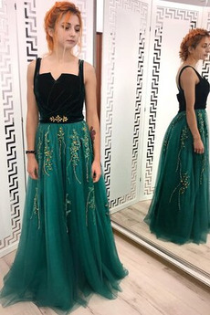 Abendkleid Tüll Birneförmig Bodenlang Natürliche Taille Bördeln