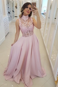 Jahr 2019 Ärmellos Lange Applike Hoher Kragen Sexy Ballkleid