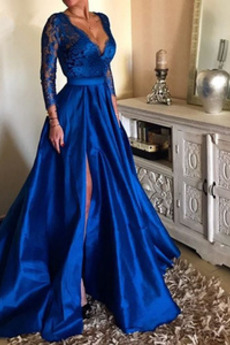 Abendkleid Jahr 2019 Sweep Zug Elegant Lange Ärmel Split vorne