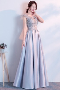 Kurze Ärmel Natürliche Taille Satin Applike Formell Ballkleid