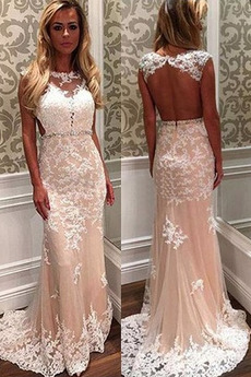 Mittelgröße Natürliche Taille Ärmellos Tüll Lange Etui Ballkleid