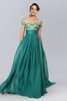 Applike Natürliche Taille Elegant Durchsichtige Ärmel Abendkleid