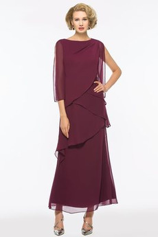 Bateau Halbe Ärmel Wadenlang Lockere Ärmel Chiffon Brautmutterkleid