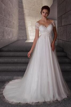 Brautkleid Schwangere Empire edel Durchsichtige Ärmel Sweep Zug